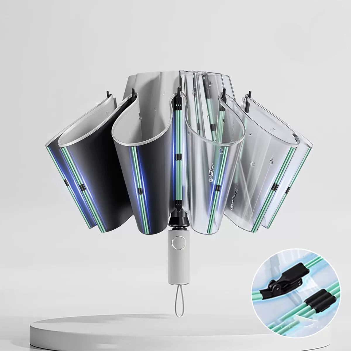 INF Umgekehrter Automatischer Regenschirm 120cm – UV-Schutz, Windbeständig, 10x6 Carbon-Verbundstahl, No-Wet Reverse Design Grau