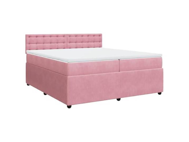 PUGYNBK Boxspringbett, Samt, Rosa, 200 x 200 cm Taschenfedern, abnehmbarer Matratzenschoner, Lattenrost mit Lattenrost, stabile Basis