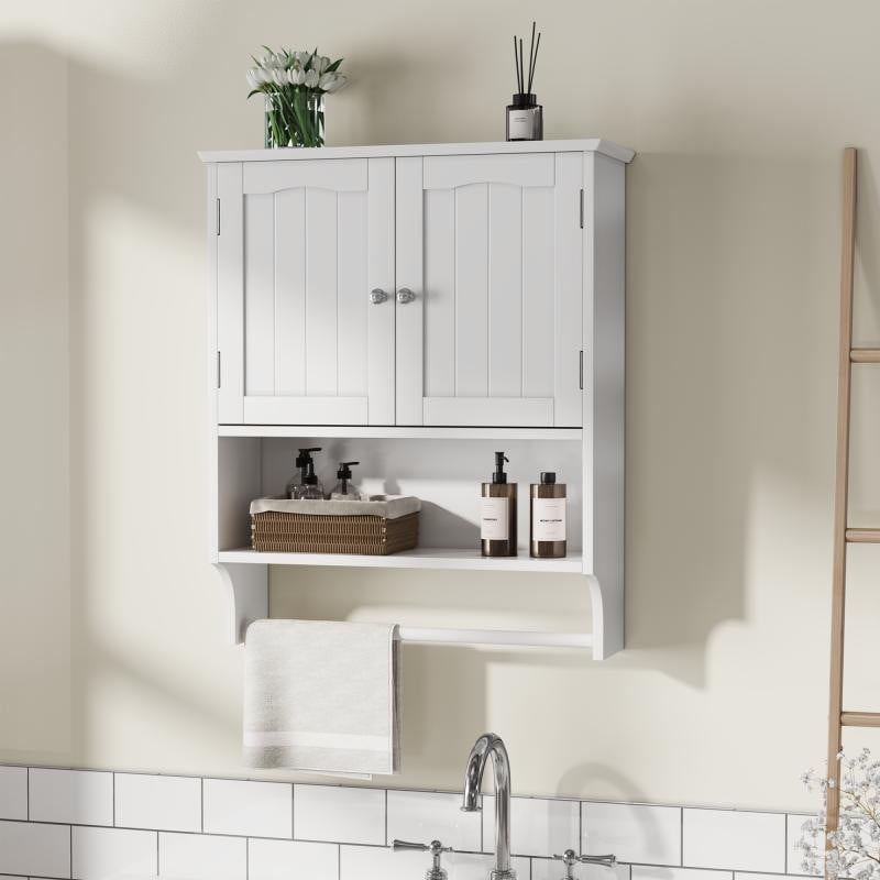 Wandkast voor de badkamer en keuken, wit, met 2 verstelbare planken, wandmontage, MDF