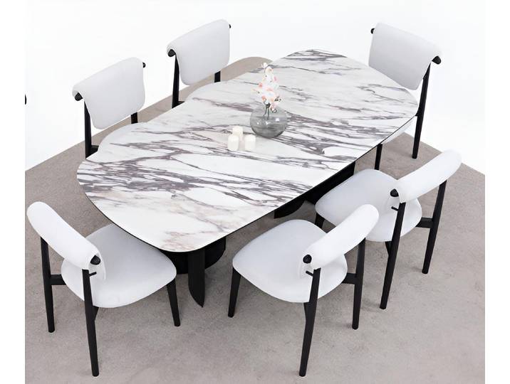 JVmoebel Essgruppe JVMoebel Esszimmer-Set in Weiß mit komfortablen Stühlen, (7-tlg)