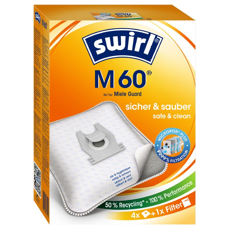 Melitta Staubsaugerbeutel M 60 EcoPor (4 Beutel + 1 Filter, Miele Guard)