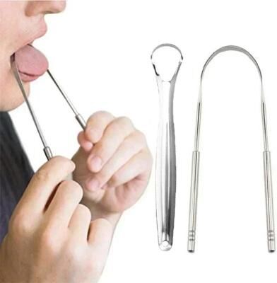 Uplift Essentials Reusable Stainless Steel Tongue Scraper For Oral Hygiene And Fresh Breath silver 4pc