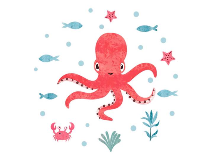 Tulup Aufkleber 80x85 cm Tintenfisch Unterwasser, Rot, Kunststoff, 80x85x0.1 cm, Tapeten & Wandverkleidungen, Wandtattoos & Sticker, Wandtattoos