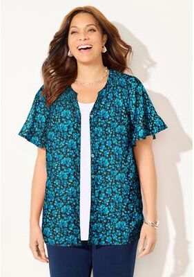 Plus Size Women's Isabella Romance Blouse by Catherines in Teal Confetti Petals (Size 1X)