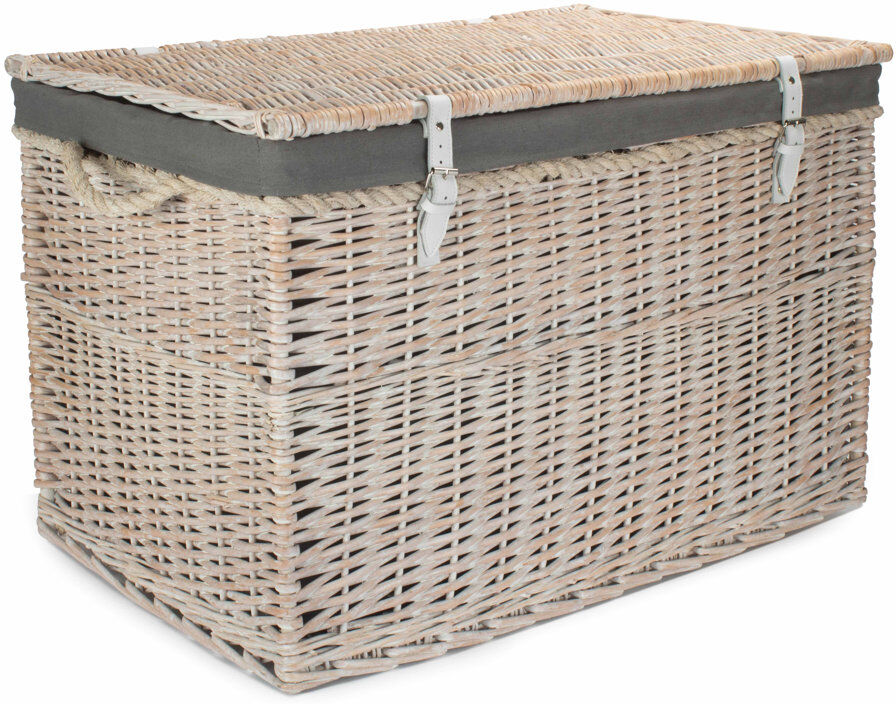 Fleur De Lis Living Fleur De Lis Wicker Storage Hamper Basket with Lining White Wash/Grey 187.5L