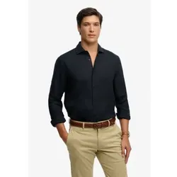 Superdry für Herren. M4011103A Marineblaues Leinenhemd Riviera (S), Lässig, Klassisch, Langarm