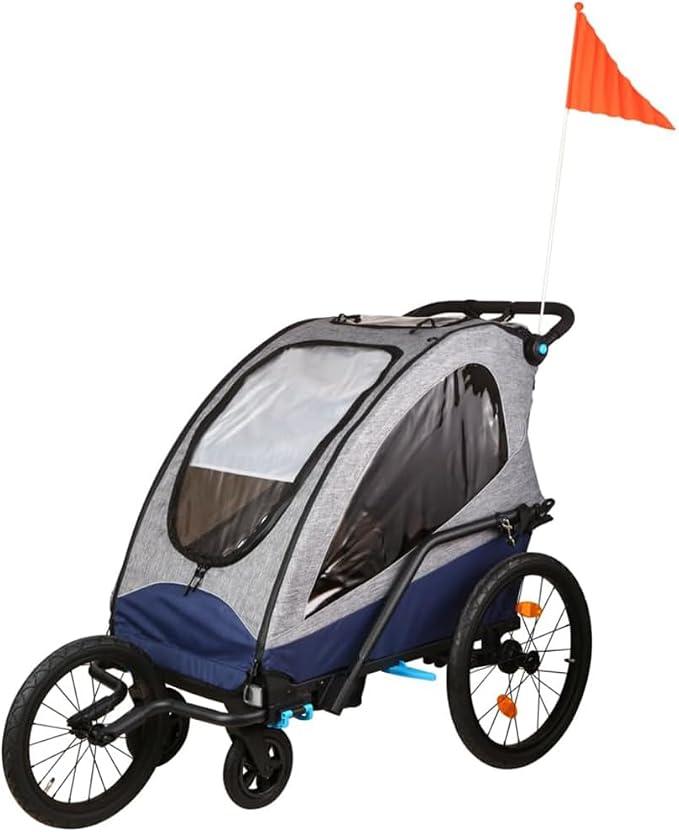 3-in-1 Aluminium Fahrradanhänger für 2 Kinder Vielseitiger Joggingwagen und Faltbarer Babyträger mit Zubehör Robuster und geräumiger Anhänger mit Sicherheitsmerkmalen und einfachem Klappmechanismus