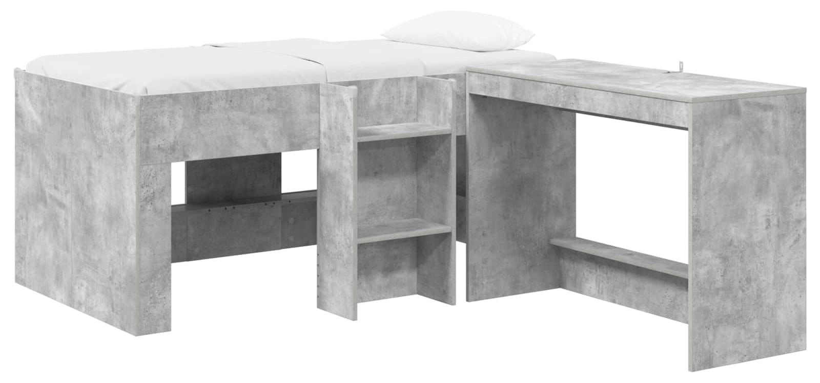 Hochbett für Kinder mit Schreibtisch, 2 Stück, Grau, Betonoptik