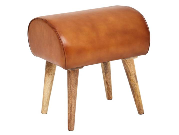 Tabouret en cuir véritable, marron