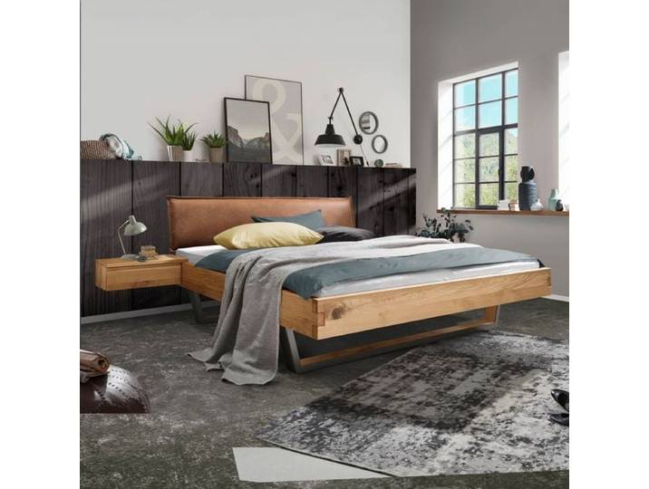 Bett Ravca Komfort Wildeiche Massivholz 160x200cm industrial, höhenverstellbar