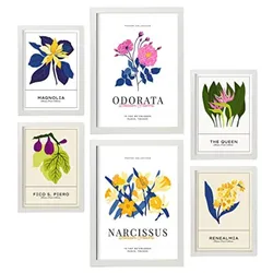 POSTER Set Mit 6 Blumen Narzissen Natur Und Botanikdrucke Für Innenarchitektur A3 & A4 Weißer Rahmen