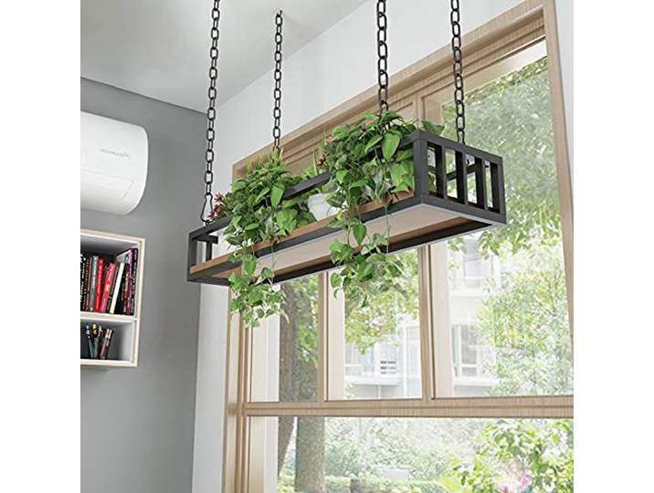 Liyadolaam Hängende Pflanzenregale für die Decke, Blumentopfständer, Dekorationsregale mit Eisenkettenartikeln und schwebendem Hängekorb aus Holzboden, Küchenregal, Weinhalter (Size : 80x25x15cm)