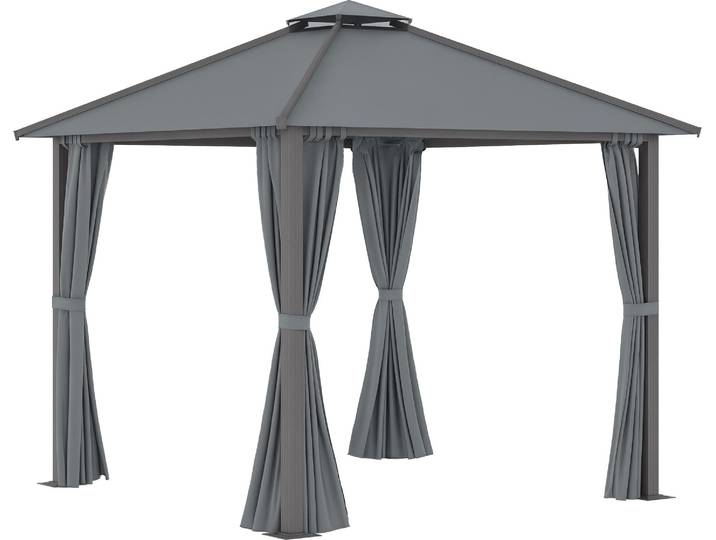 Outsunny Tonnelle de jardin pour terrasse pavillon de jardin tonnelle aluminium avec 4 parois latérales double toit protection solaire - 3 x 3 m - gris