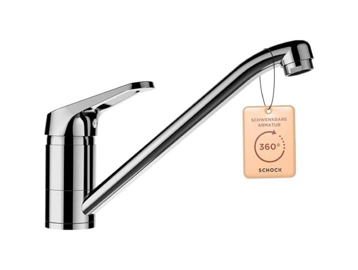SCHOCK® Küchenarmatur COSMO Chrom I Hochdruck Einhebelmischer mit Festauslauf I 360° schwenkbar I Zeitsparendes Design I Extrastarker Wasserdurchlauf I Standard Norm-Anschlüsse I Einloch-Installation