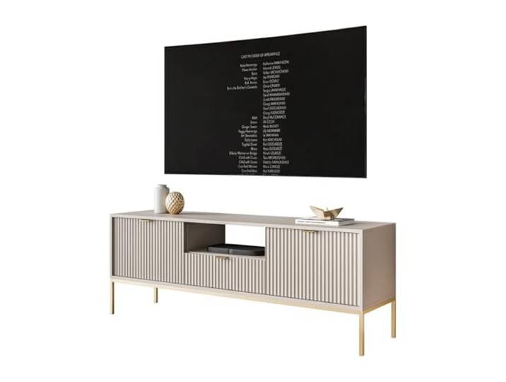 Lookway TV-Schrank Cortado Gold RTV154 – stilvoller TV-Unterschrank mit Schublade, Ablagefächern und geriffelten Fronten, goldfarbenes Metallgestell, 154×56×39 cm (Kaschmir)