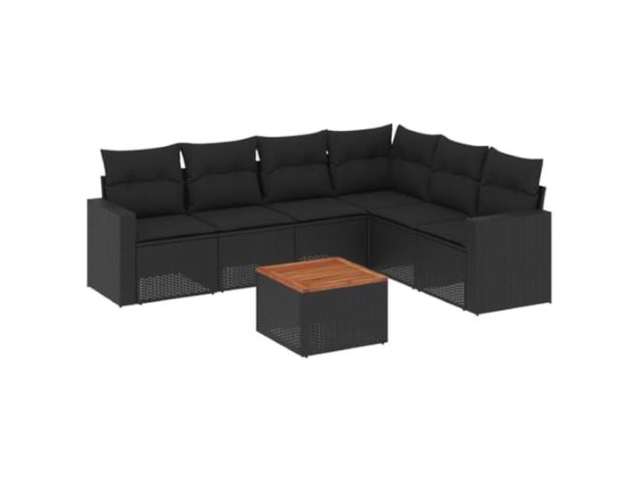 PUGYNBK Garten-Esszimmer-Set, 7-teilig, mit Kissen aus synthetischem Rattan, Schwarz