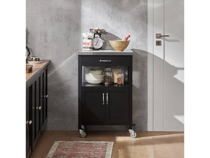 SoBuy FKW22-SCH chariots de cuisine avec plaque de travail table d'appoint chariot à roulettes en bois support de cuisine pour cuisine extérieure 60x92x45CM
