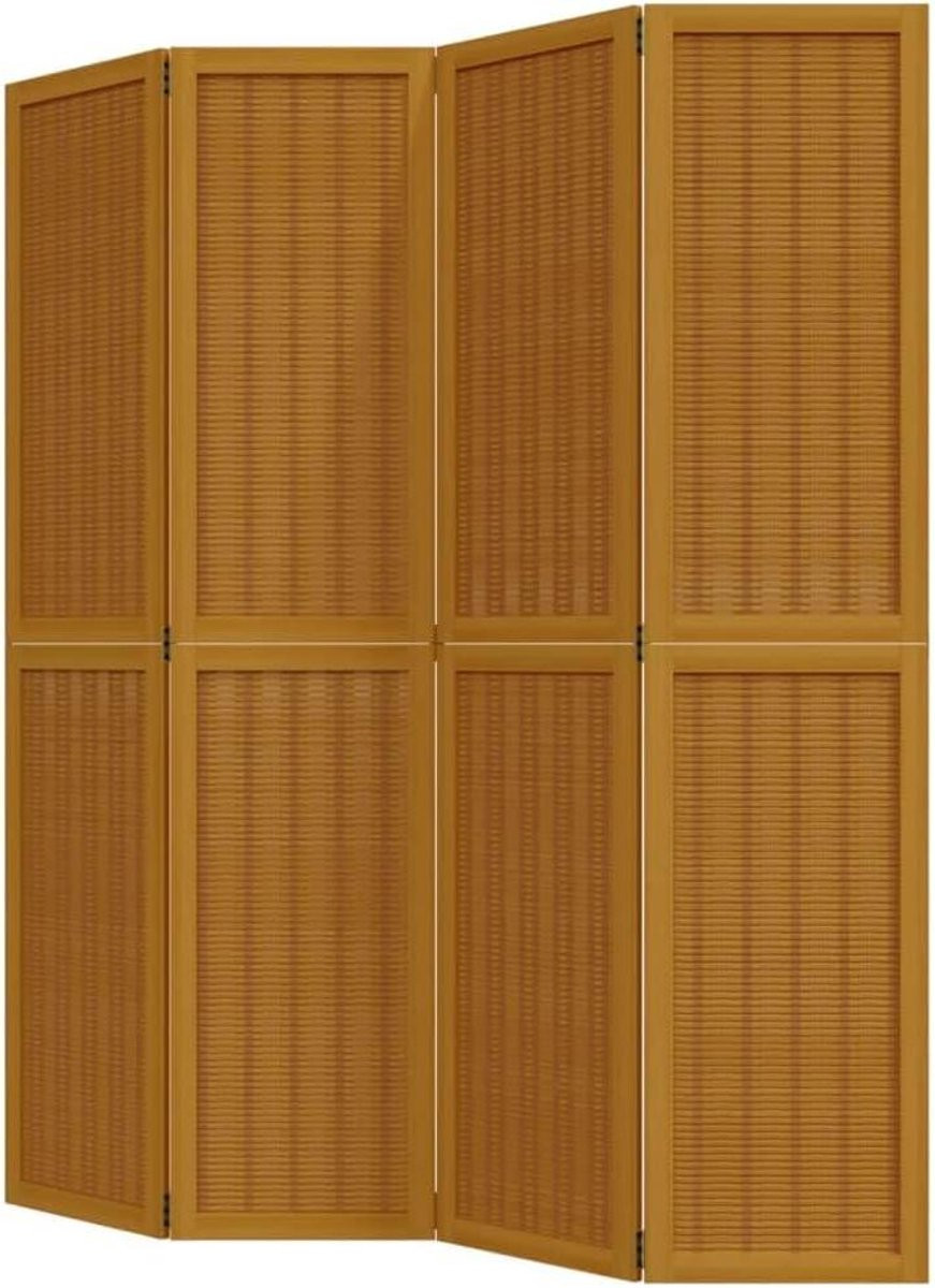 Kamerverdeler Hout - Privacy Scherm Vouwbaar - 4 Panelen - Bruin - Paulownia Hout