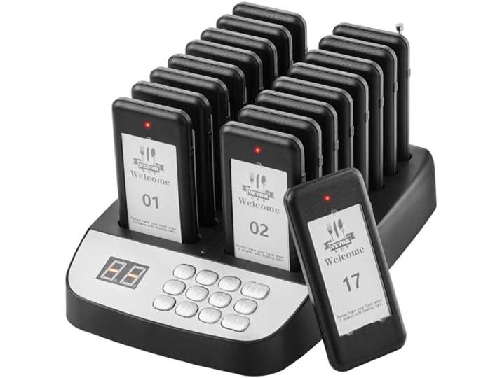 VEVOR Pager Systeem voor restaurant, draadloos achtersignaal, 500 m bereik, met vibratie en knipperlicht, 16 zoemers voor restaurant, café, winkel