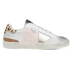 Pepe Jeans für Damen. PLS31573 Lane Sweet Weiße Turnschuhe aus Leder (38), Wohnung, Wildleder, Schnürsenkel, Lässig