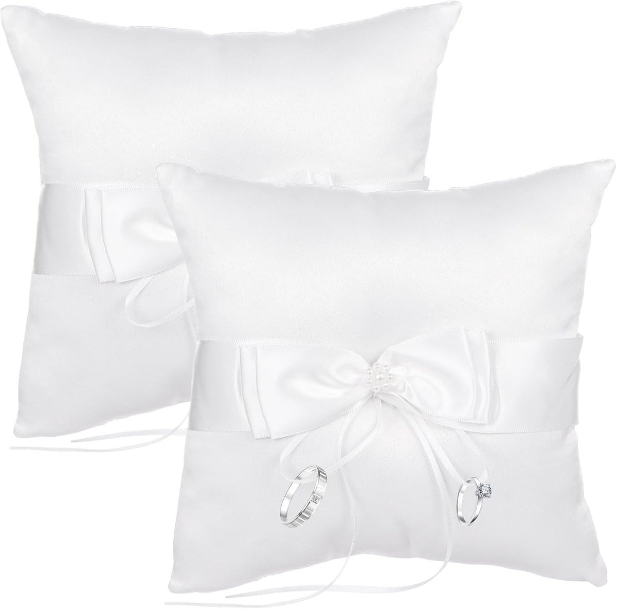 Set van twee witte trouwring kussens voor bruiloft decoratie