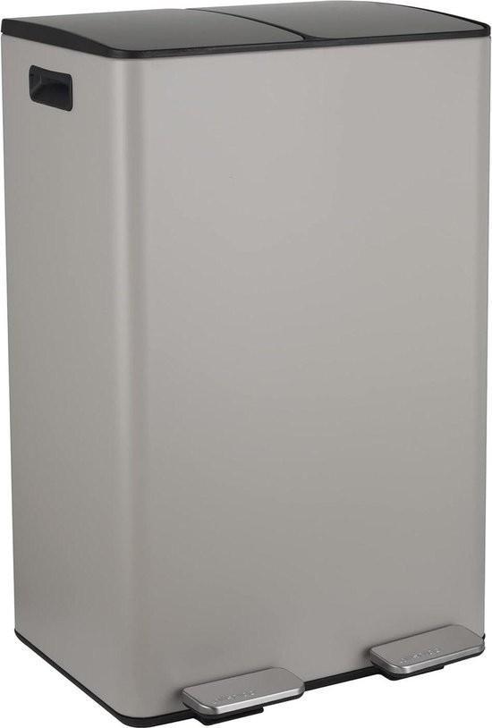 Abfalleimer Abfalltrennsystem 60 Liter - Großer Abfalleimer Treteimer Edelstahl - Farbe Taupe - Soft-Close Mechanismus Abfalleimer 60 Liter