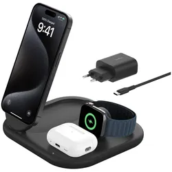 Belkin BoostCharge 3-in-1 Qi2 Ladestation (15 W), Wireless Charger, Schwarz