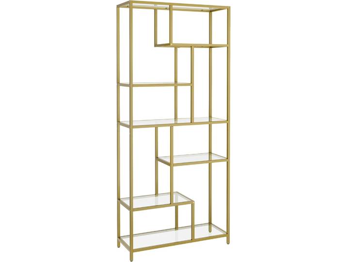 Bücherregal 6 Etagen Glas Gold Metall