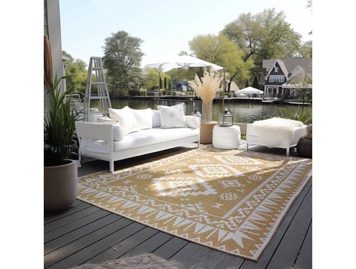 Elle Decoration Tapis d'intérieur et d'extérieur - Tapis réversible résistant aux intempéries et imperméable - Motif géométrique Moderne - Motif Losanges - Tapis d'extérieur pour Jardin\, Balcon