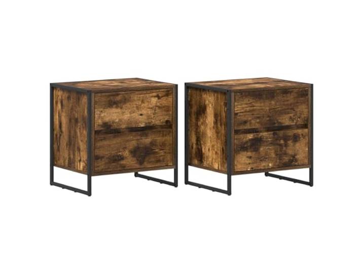 KUPTYERFG Nachttisch 2er Set 50x39,5x50 cm Holzwerkstoff Raucharche Moderner Beistelltisch im Industrie-Design fürs Schlafzimmer mit geräumiger Schublade und stabilen Stahlbeinen.