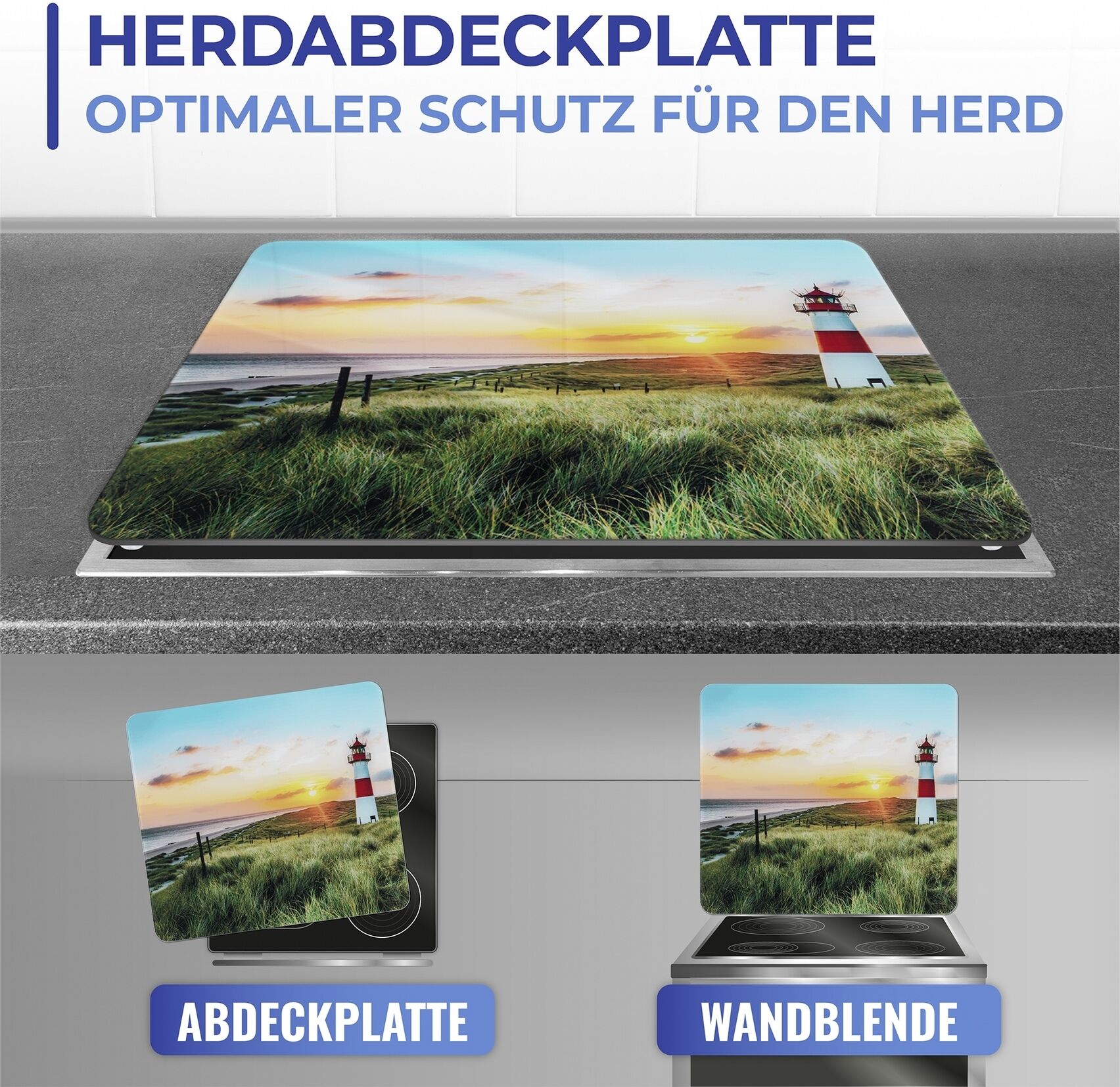 Schneide- und Abdeckplatte MAXIMEX "Modell Leuchtturm", grün, B:56cm H:0,5cm L:50cm, Glas, Herdabdeckplatten, Schneide- und Abdeckplatte, Spritzschutz, Herdblende, Schneidbrett, für Glaskeramik-Kochfelder grün B/H/L: 56cm x 0,5cm x 50cm