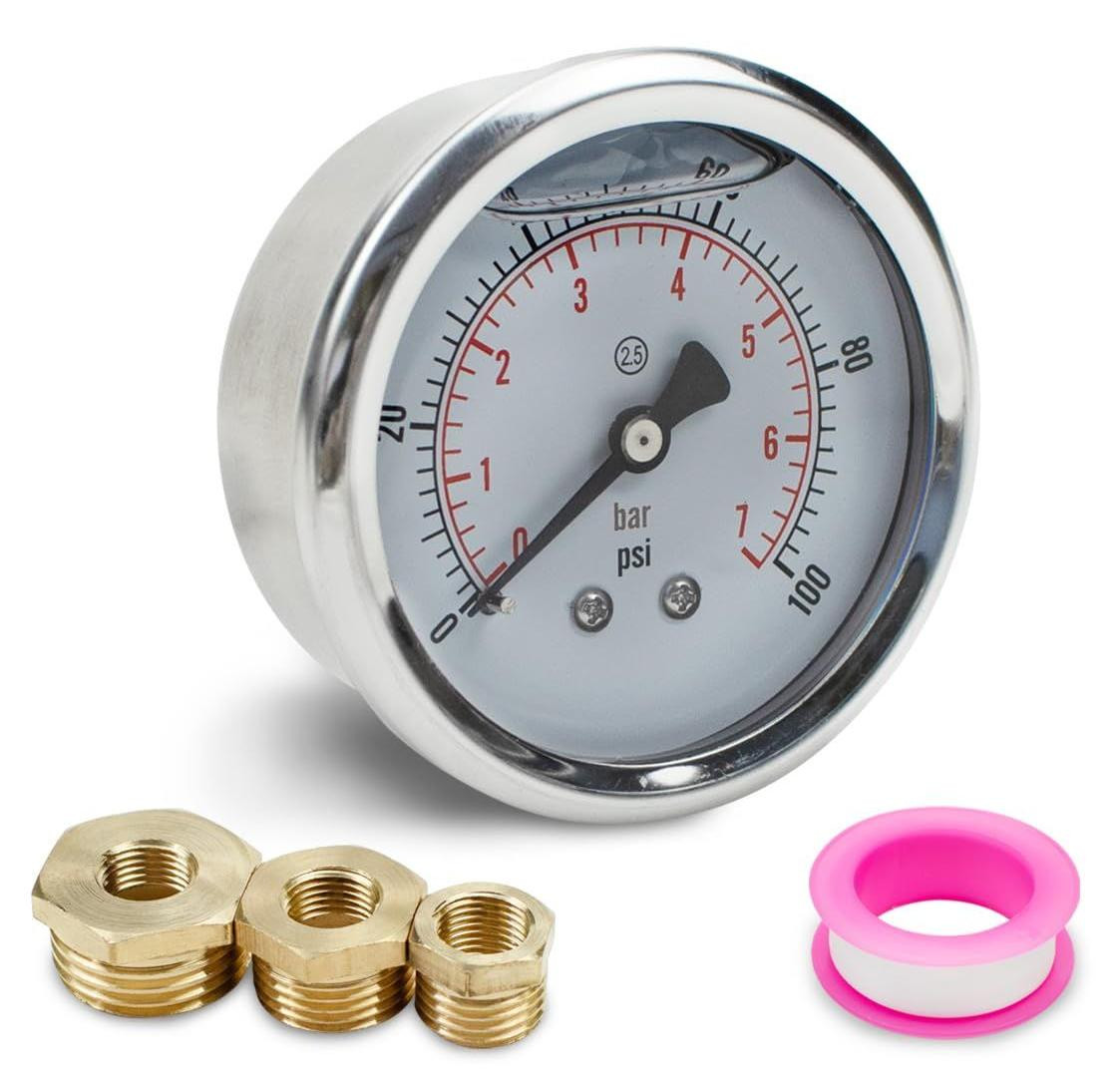 Selius Drukmeter 40mm BSP 1/8" 0-7 Bar inclusief 3 aansluitstukken en teflonband