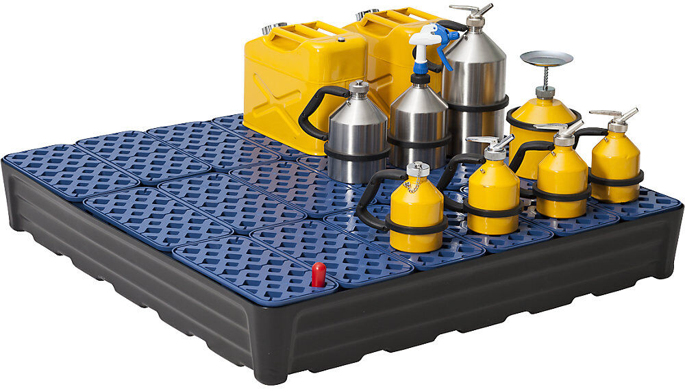 PE-Kleingebinde-Universalwanne, mit PE-Gitterrost, Auffangvolumen 180 l eurokraft pro