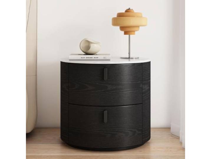 Moderner runder Nachttisch Beistelltisch aus Holz Minimalistisch Geräuscharme Schubladenführungen Für kleine Räume Für Wohnzimmer und Schlafzimmer(Black,40cm/16in)