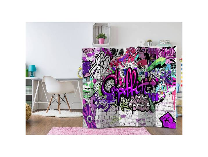 Paravent Purple Graffiti 5-teilig Vlies / Buche Multicolor 225 x 172cm