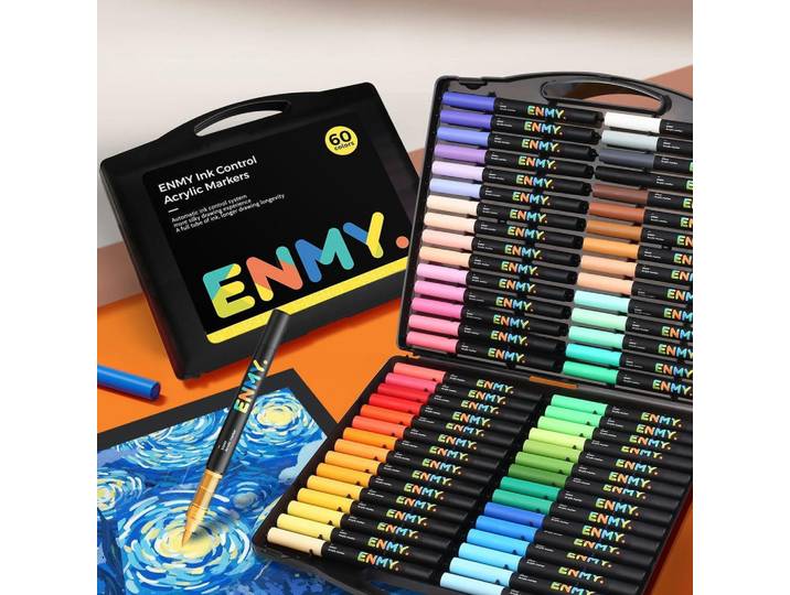 Acrylfarben-Marker 60 Stück Set, Mehrfarbig, Kunststoff, 1x1x14 cm, Dekoration, Malbedarf & Bastelbedarf