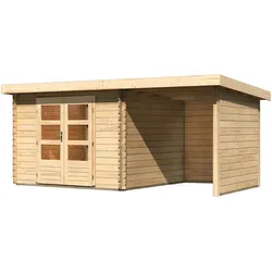 Karibu Bastrup 5 inkl. 2m Schleppdach,Seiten und Rückwand - 28 mm-297 x 297 cm- naturbelassen