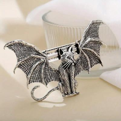 Smart Shopping Spot Gothic Flying Cat Hair Clip Vintage Alloy Barrette For Women, Perfect For Halloween & Cosplay Gothic Flying Cat Hair Clip Vintage Alloy Barrette For Women, Perfect For Halloween & Cosplay