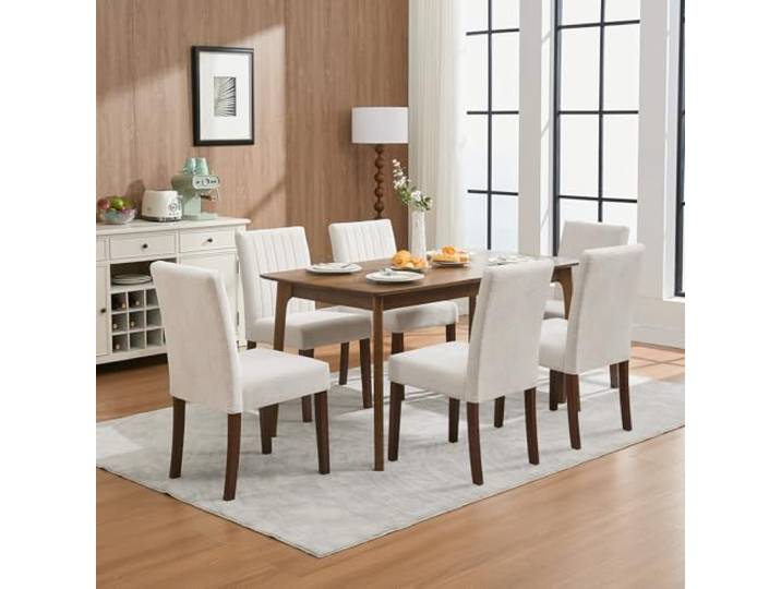 2er Set Esszimmerstühle – Moderne, gepolsterte Küchenstühle mit hohem Rücken, robusten Holzbeinen und weichem Leinenbezug – Vielseitig für Esszimmer, Restaurant oder Café – Farbe: Leinen Beige