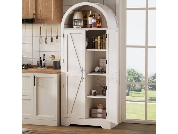 Vitrine haute blanche arche 70 x 35 x 170 cm en MDF étagères réglables anti-basculement