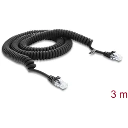 DELOCK RJ50 Spiralkabel Stecker zu Stecker 3 m schwarz