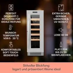 Vinovilla  Weinkühlschrank 50l / 20 Flaschen Glastür Edelstahl