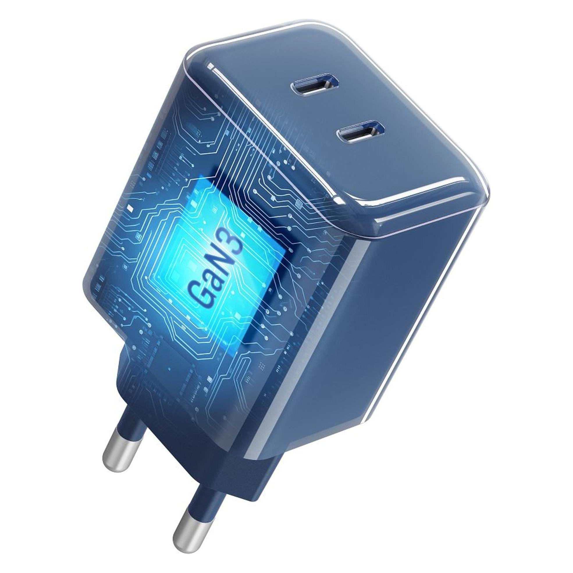 Forcell F-Energy GaN III Kristallfarbenes Handy-Ladegerät - 2x USB-C - 60 W - Dunkelblau (60 W, 2 Ports) (VT-60 granatowa)