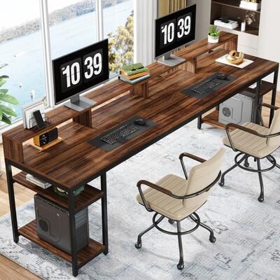 YUZHOU "78.74""L Two Person Computer Desk with Monitor Stand"