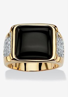 Men's Big & Tall Men's 14K Yellow Gold-plated Natural Onyx and Round Cubic Zirconia Cabochon Ring by PalmBeach Jewelry in Onyx Cubic Zirconia (Size 1