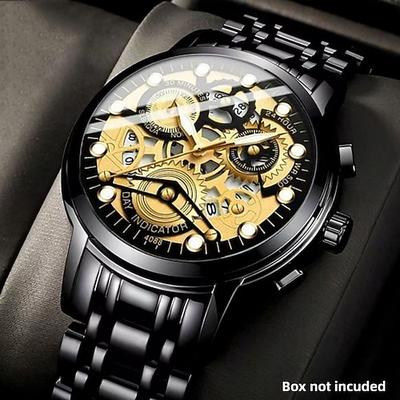 Neue multifunktionale Herrenuhr, luxuriöse Quarzuhr für Herren, im Dunkeln leuchtendes Display, skelettiertes Zifferblatt, präzise Zeitmessung, geeignet für den Alltag und Outdoor-Abenteuer, die