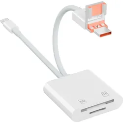 PowerGuard DualHeadConnect USB-C/USB-A Lightning Photo SD Card Adapter (Lightning, USB-C), Speicherkartenlesegerät, Weiss, Grau