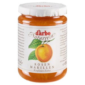 Darbo Marmelade Naturrein Extra, Rosen Marillen, vegan, 50% Fruchtgehalt, im Glas, 450 g
