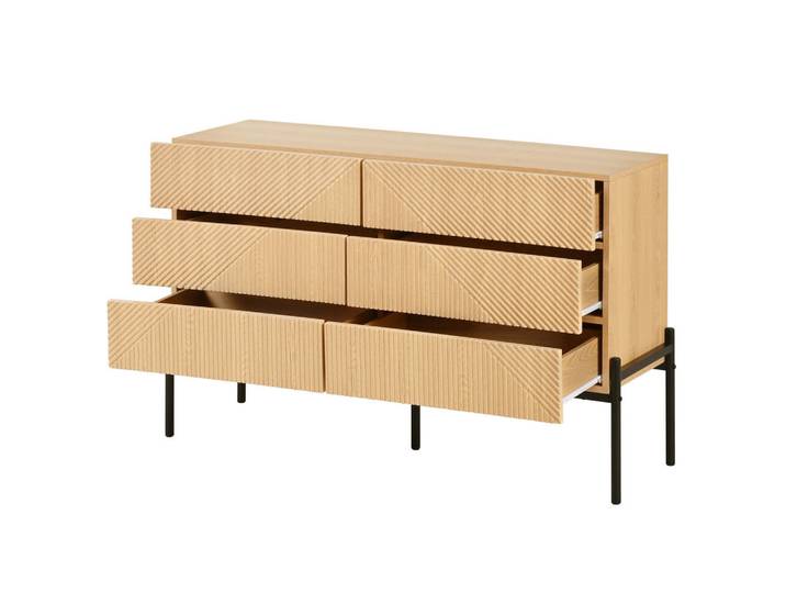 Modfu Kommode aus MDF 115,5x38x75cm in Natur mit 6 Schubladen, Naturfarben, 115.5x75x38 cm, Kleinmöbel, Kommoden, Kommoden