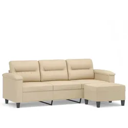 vidaXL 3-Sitzer-Sofa mit Hocker Creme 180 cm Mikrofasergewebe